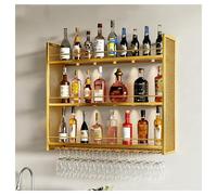 DHNDSDP Botellero de Pared Botelleros Metálico de Tres Niveles Efecto de Iluminación LED con Sensor Incluye Soporte para Copas Invertido Construcción de Una Sola Pieza Diseño(Gold,31.5x9.8x35.8)