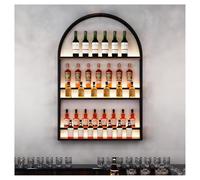 DHNDSDP Botellero de Pared con Iluminación LED Diseño Arqueado en Varios Niveles Botelleros Comercial Estructura Metálica con Estantes de Madera H120 Cm (47,2") Construcción(39.4x9.8x47.2)