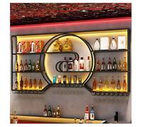 DHNDSDP Botellero de Pared con Iluminación LED Estructura de Hierro Forjado Negro Portavasos de Cristal Expositor de Botellas de Vino de Varios Niveles Botelleros Comerciales