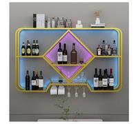DHNDSDP Botellero de Pared con iluminación LED Estructura metálica con portavasos de Cristal Colgante geométrico Botelleros H70 cm (27,6") Parte Superior de Cristal Templado(Gold,47.2x7.9x27.6)