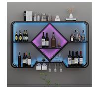 DHNDSDP Botellero de Pared con iluminación LED Estructura metálica con portavasos de Cristal Colgante geométrico Botelleros H70 cm (27,6") Parte Superior de Cristal Templado(Black,47.2x7.9x27.6)