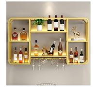 DHNDSDP Botellero de Pared con Iluminación LED Estructura Metálica Diseño Esquinas Redondeadas Estantes Almacenamiento 2 Niveles Botelleros para El Hogar H70 Cm (27,6")(Gold,31.5x5.9x27.6)