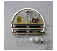 DHNDSDP Botellero de Pared con Luz LED Estructura de Hierro Metálico Diseño Circular Botelleros Comercial con Portavasos Invertido con Ganchos Y Barandilla Soldadura Integral(Gold)