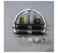 DHNDSDP Botellero de Pared con Luz LED Estructura de Hierro Metálico Diseño Circular Botelleros Comercial con Portavasos Invertido con Ganchos Y Barandilla Soldadura Integral(Black)