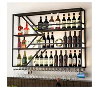 DHNDSDP Botellero de Pared con Portavasos Estructura Metálica Construcción Soldada Diseño Invertido Botelleros Comerciales H115 Cm (45,3") 3 Niveles Barras Transversales(Black,39.4x7.9x45.3)