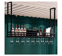 DHNDSDP Botellero de Pared con Soporte para Copas Estantes de Vidrio Templado Estructura Metálica Botelleros Comercial H80 Cm (31,5") Estructura de Hierro con Barra de Seguridad(Black,47.2x11.8x31.5)