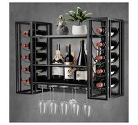 DHNDSDP Botellero de Pared con Soporte para Copas Invertido Construcción Metálica Botelleros Comercial de Estilo Industrial Diseño de Dos Niveles con Barandillas Almacenamiento(Black)