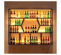 DHNDSDP Botellero de Pared con Soporte para Copas Invertido Construcción Metálica de Estilo Industrial Botelleros Comerciales de Varios Niveles con Iluminación LED Estantes de Malla(47.2x7.9x49.2)