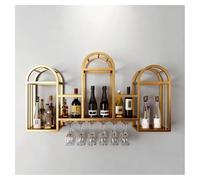 DHNDSDP Botellero de Pared Diseño Curvo Hierro Forjado con Acabado con Recubrimiento en Polvo Botelleros Comercial Incluye Soporte para Copas Invertido Instalación con Tornillos(Gold)