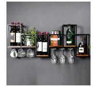 DHNDSDP Botellero de Pared Estructura de Hierro Forjado Acabado con Recubrimiento en Polvo Botelleros de Estilo Industrial Estantes de Madera con Capacidad para Copas de Vino(44.5x7.9x17.7)