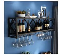 DHNDSDP Botellero de Pared Estructura de Hierro Forjado con Diseño Geométrico en Forma de Rombos Botelleros Doméstico Mueble de Doble Nivel para Botellas Y Copas Incluye(Black,47.2x9.8x17.7)