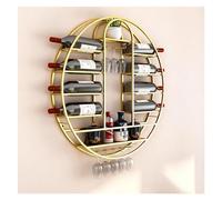 DHNDSDP Botellero de Pared Estructura Metálica Circular Geométrica Acabado en Esmalte Cocido Botelleros Comercial Bordes Redondeados Y Lisos Incluye Soporte para Copas Invertido(Gold,35.4x4.3)