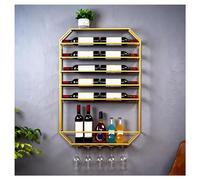 DHNDSDP Botellero de Pared Estructura Metálica Forma Octogonal Geométrica Botelleros Comercial de 5 Niveles Incluye Soporte Invertido para Copas Construcción de una Sola Pieza(Gold)