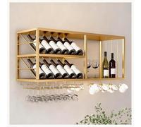 DHNDSDP Botellero de Pared Estructura Metálica Incluye Soporte Invertido para Copas Hierro Forjado Acabado con Recubrimiento en Polvo Botelleros Doméstico Construcción Soldada(Gold,39.4x11.8x17.7)