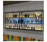 DHNDSDP Botellero de Tres Niveles con Iluminación LED Botelleros Pared Estructura Metálica Incluye Soporte para Copas Vino Boca Abajo Diseño Reforzado Adecuado Bares Hogares(47.2x7.9x47.2)