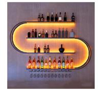 DHNDSDP Botellero Industrial de Pared con Diseño Curvo Y Portavasos Porta Botelleros Domésticos H120 Cm (47,2") Armario for Vinos con Diseño Geométrico e Iluminación LED(39.4x7.9x47.2)