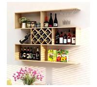 DHNDSDP Botellero Montado en La Pared con Soporte para Copas Colgantes Compartimentos para Botelleros Estante para Vino en el Hogar Diseño Geométrico Almacenamiento por Secciones(Natural Wood)