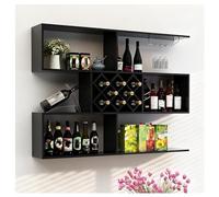 DHNDSDP Botellero Montado en La Pared con Soporte para Copas Colgantes Compartimentos para Botelleros Estante para Vino en el Hogar Diseño Geométrico Almacenamiento por Secciones(Black)