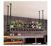 DHNDSDP Botellero Suspendido con Soportes para Copas Estructura de Hierro Forjado de Estilo Industrial Botelleros Comercial de Altura Ajustable Diseño de Malla Calada Amplia(Black,23.6x11.8)