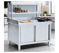 DHNDSDP Encimera Mesa de Trabajo con Bordes Panel Trasero Cerrado Acero Inoxidable Estantería Cocina Independiente Diseño Puertas Correderas Dos Tiradores Mecanismo Corredero Doble Guía