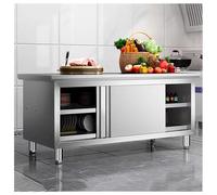 DHNDSDP Mesa de Trabajo Cocina Diseño con Puertas Correderas Acero Inoxidable Construcción Totalmente Soldada Patas Ajustables H80 Cm Mecanismo Corredero Doble Guía Bordes Plegados