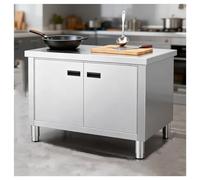 DHNDSDP Mesa de Trabajo Cocina Puertas Dobles Construcción Soldada Una Sola Pieza Acero Inoxidable 304 Altura 80 Cm Patas Ajustables Tiradores Empotrados Superficie La Encimera Reforzada