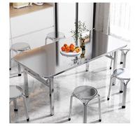 DHNDSDP Mesa de Trabajo Rectangular Plegable Acero Inoxidable Esquinas Redondeadas Doble Resorte Tablero Reforzado Uniones Totalmente Soldadas H72/80/90 Cm Patas Silicona Acabado Cepillado