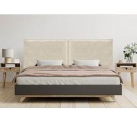 DHOME Cabecero de Lino Natural con Ribete hasta el Suelo con 8cm de Grosor Cabezal Tapizado Cama Dormitorio Moderno Top Trending (Lino Natural, 180cm Dual (Camas 180/170))