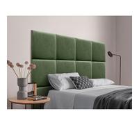 DHOME Cabecero Tapizado Compuesto de Paneles Autoadhesivos Intercambiables de Terciopelo Cama Lujo Dormitorio Acolchado (Verde Selva, 150cm)