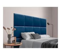 DHOME Cabecero Tapizado Compuesto de Paneles Autoadhesivos Intercambiables de Terciopelo Cama Lujo Dormitorio Acolchado (Azul, 150cm)
