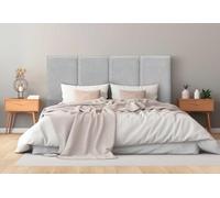 DHOME Cabecero Tapizado Tela Aqualine Premium Antimanchas Diseño Modular Vertical Autoadhesivo Cabezal Cama Dormitorio Acolchado (Gris Claro, 150cm, Altura 80 cm, x3)
