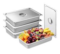 DHQCQL Contenedores de estufa, recipientes Gastronorm de acero inoxidable, 4 piezas de estufas de restauración de acero inoxidable con tapa, 9L de recipientes metálicos para cocinar al vapor