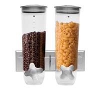 DHQCQL Dispensador de cereales, montaje en pared, doble hermético, con tapa y 2 recipientes, dispensador de cereales para alimentos secos, cereales, harina, azúcar (plata)