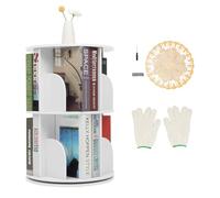 DHQCQL Estantería giratoria para libros, 2 niveles, zapatero giratorio de 360 grados, estantería para niños, para salón, dormitorio, oficina, habitación infantil, color blanco (con guantes de papel de