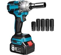 DHQCQL Llave de impacto, llave de impacto con 6 mangas, taladro inalámbrico multifuncional de 1/2 pulgadas y destornillador eléctrico, llave de impacto de 2200 rpm para cambio de (Pila no incluida)