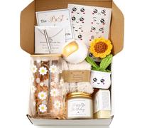 DHQH Cestas de regalo de cumpleaños para mujeres, regalos de Navidad para mamá, hermana, mejor amiga, abuela, bonito juego de regalo de margaritas con taza de vidrio de 16 onzas