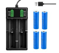 Dhqkqg Batería recargable de 3,7 V con cargador, 4 unidades de 2200 mAh NIMH recargable con 1 paquete de cargador de batería USB, para linternas, cámaras, ventiladores pequeños
