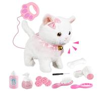 Dhqkqg Gato Interactivo, Gato de Peluche de Paseo Electrónico con Correa de Control Remoto, Gato Mascota Interactivo Realista, Ladrar,Caminar y Menear la Cola,Regalos de para Niñi/Niñas De 3-6(Blanco)