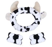DHRUTI Diadema Maquillaje Mujer,Diadema Skincare,Diademas Felpa Pelo de Cow Print con 2 Muñequeras,Diadema Elastica Mujer para Lavarse la Cara, Spa, Maquillarse, Bañarse