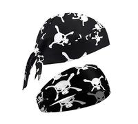 DHSBGWSX 1 bandana pirata, 1 diadema, accesorios para la cabeza con estampado de calaveras, bandana para hombre, sombrero pirata informal, accesorios para montar en moto, Negro , Talla única