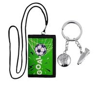DHSBGWSX 1 Billetera De Fútbol Verde, 1 Llavero De Zapato De Fútbol, Billetera Infantil, Porta Dni, Bolso Halter con Estampado De Fútbol, Regalo De Fútbol para Niño