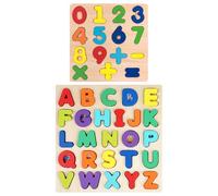 DHSBGWSX 1 juego de rompecabezas con letras mayúsculas y números, rompecabezas de reconocimiento de letras para niños, juguetes educativos, madera, moderno, unisex, 1 unidad, 2 piezas, 1 juego