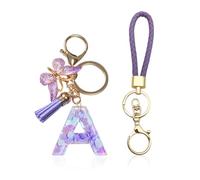 DHSBGWSX 1 llavero con letra A, tejido, regalo para niñas, mariposa, lentejuelas, morado, Talla única