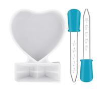 DHSBGWSX 1 molde en forma de corazón, 2 goteros de silicona, molde de resina de silicona, forma de corazón, marco de fotos, decoración de escritorio, decoración de bricolaje, joyería de manualidades
