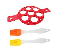 DHSBGWSX 1 molde para tortitas rojas, 2 pinceles para hornear, molde redondo para panqueques de silicona de 7 agujeros, molde para huevos escalfados, herramientas de cocina