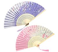 DHSBGWSX 2 abanicos plegables, abanicos retro, abanicos plegables clásicos, abanicos de baile para niños, abanicos de bambú hechos a mano, abanicos plegables con borlas, adecuados para decoración de