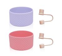 DHSBGWSX 2 accesorios para vasos de viaje, 2 tapas de paja, tapas de silicona para vasos, funda protectora para el suelo de vasos, funda protectora de silicona para el suelo de la botella, accesorios