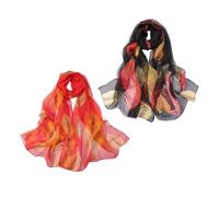 DHSBGWSX 2 bufandas de gasa con estampado de hojas, bufanda de gasa de moda para mujer, bufanda de seda suave, elegante bufanda de seda retro, bufanda a juego con ropa, rojo y negro, Talla única