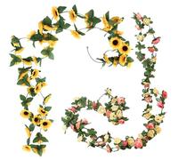 DHSBGWSX 2 guirnaldas de flores artificiales de ratán artificial, flores de peonía artificiales, decoración de girasol, vid colgante, decoración de jardín de boda