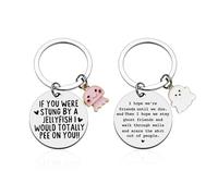 DHSBGWSX 2 llaveros de medusa, llaveros redondos, llaveros de acero inoxidable grabados, llaveros divertidos de amistad, regalos creativos para amigos, blanco, rosa, 30 mm